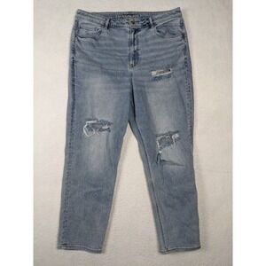 American Eagle Mom Straight Jeans 18 Regular Distressed Light Wash Denim